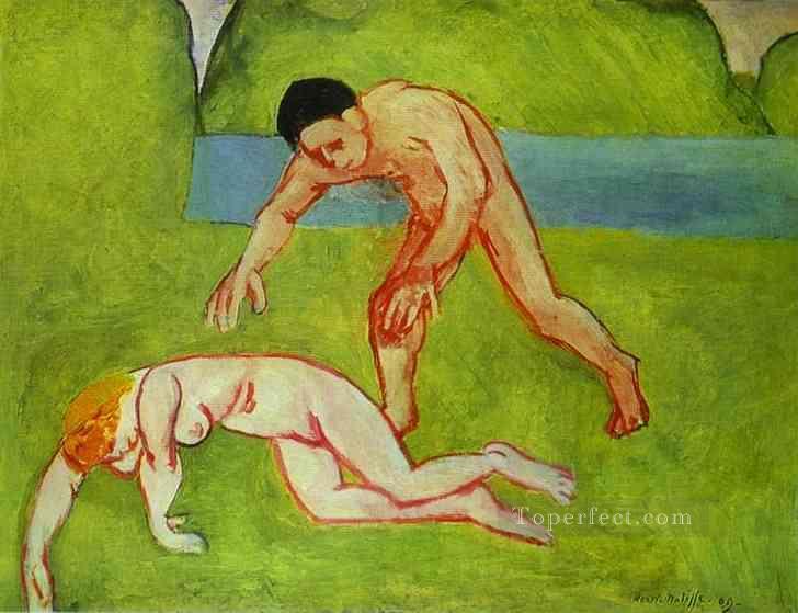 サテュロスとニンフ 1909 年の抽象的なヌード油絵